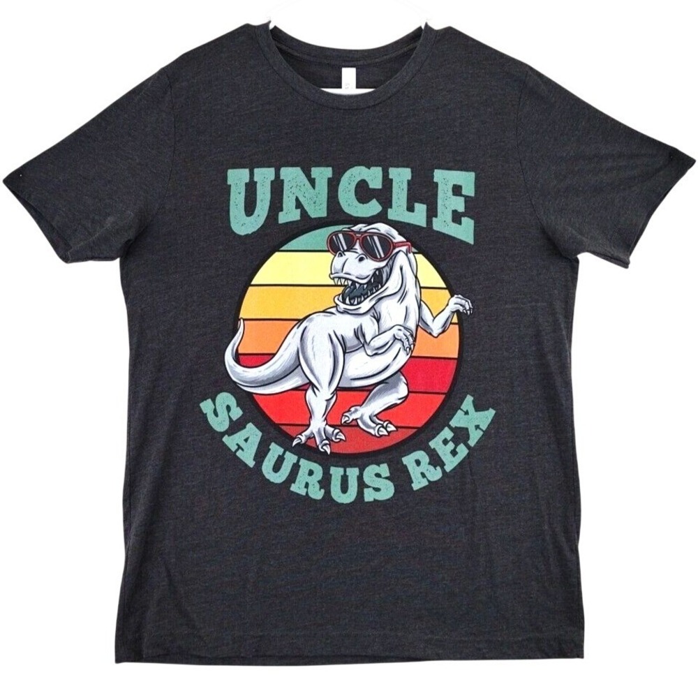 Mens‎ Uncle Saurus Rex Dinosaur Graphic T Shirt Charcoal Gray Size L